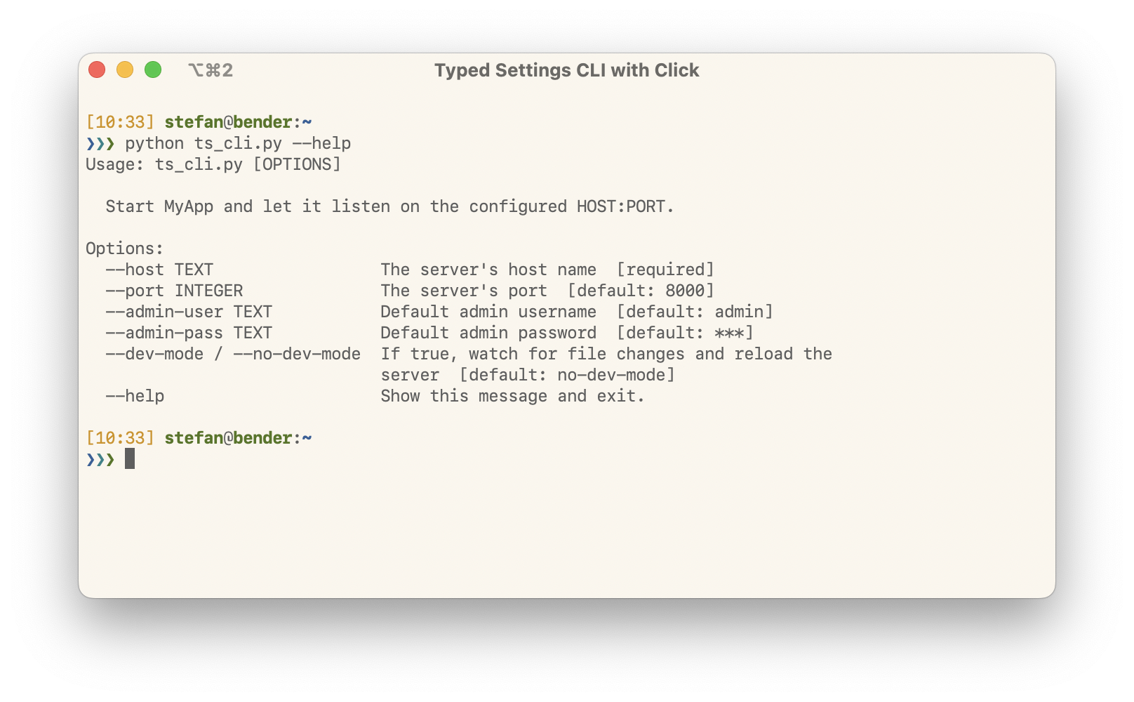 "--help" output of a "Click" based Typed Settings CLI